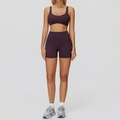 Ensemble de yoga prune pour femme avec brassière à col en U et short de sport taille haute - S / Haut Et Bas / Violet Prune