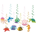 Decorazioni per feste a tema oceano con spirali e ritagli colorati di animali marini - Tema Oceano (L-00145)