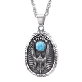 Vintage roestvrijstalen ketting met gegraveerde arend en turquoise steen in zilver - Blauwe Turkoois Stijl (D0307)