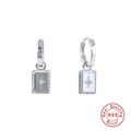 S925 sterling silver geometric hoop earrings with dangling star engraved pendants - Platinum (Rectangular North Star Hoop)