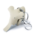 Portachiavi a forma di elefante in pelle beige con moschettone argentato e anello - Bianco Sporco