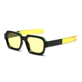 Retro square sunglasses with yellow lenses, black frames and green accent details - Black and Yellow