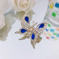 Elegant gold butterfly hair clip with blue crystals and rhinestones for Hanfu styling - Teardrop Crystal Butterfly / Dark Blue