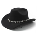 Classic black cowboy hat with a sparkling rhinestone band and wide brim for fashion - M(56-58cm) / Black (Suede 01)