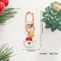 Cartoon Santa Claus metal keychain with golden ring, red enamel charm and white pearl - Large Head Santa Claus