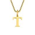 Polished gold box chain necklace with minimalist capital letter T pendant for women - Letter T-Gold