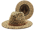 Detail of leopard print wool fedora with brown leather band and adjustable metal buckle - M (56-58cm) / Brown Leather Decorative Band Metal Adjustment Buckle Leopard Fedora (9)