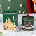 Christmas gift set with green round box and paper bag featuring Santa Claus illustrations - Christmas Apple Round Box + Tote Bag / Green
