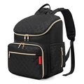 Large capacity black quilted diaper backpack with gold zippers and waterproof material - Black & Gold