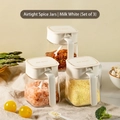 Three-piece set of milkshake white glass spice jars with airtight lids and spoons - 3-Piece Set Airtight Spice Jar | Creamy White (900ml Total)