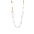 Elegant gold chain necklace with white baroque pearls and modern large links toggle design - N108-Asymmetric Pearl Chain