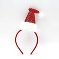 Christmas headband featuring a red sequined mini Santa hat with white fur trim and bell - TK36 (3D Red Sequined Hat Headband)