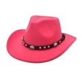 Detail of rose red felt cowboy hat with turquoise beads and silver rivets on black band - M (56-58cm) / Rose Red