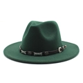 Close-up of dark green wool fedora hat with brown leather band and silver star studs - Dark Green