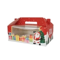 Rote Weihnachts-Cupcake-Box mit Griff und Sichtfenster mit festlichem Weihnachtsmann - 6 Löcher