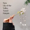 Elegant gold hair stick with white lily of the valley flowers and long beaded tassels - 64# New Lily of the Valley Tassel