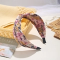 Retro floral bow headband with pink and yellow flowers on a wide fabric base - Floral Knot Pink (FK-B180 Pink)