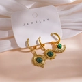 Three-piece set of 14K gold plated stainless steel earrings with green natural stones - Vintage Malachite Sun God Style (Card S) / 3 Piece Set