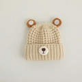 Beige chunky knit baby beanie with cute bear ears and embroidered bear face patch - 44-48cm(8M-2Y) / Off White Bear Ears
