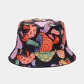 Black mushroom bucket hat featuring colorful vibrant patterns for outdoor sun protection - M (56-58cm) / Color Y-19