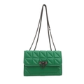 Minimalist green quilted crossbody bag with metal chain strap and turn-lock closure - Green