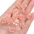 Transparent acrylic cube beads with peach spherical insert for DIY phone chain making - 10Pcs/Pack / Transparent Orange Pink