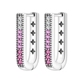 Silver U-shaped hoop earrings with pink and white gradient stones and star cutouts - U-shaped Gradient Inlaid Hoop 4003