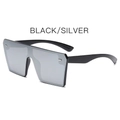 Gafas de sol cuadradas de gran tamaño con montura negra y lentes de espejo plateadas - Montura Negra Espejo Plateado