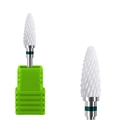 White conical ceramic nail drill bit with green identification ring and storage base - HF-33 Cone Ceramic Drill Bit (C Coarse)