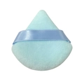 Light blue triangular velvet powder puff with soft ribbon handle for makeup application - Light Blue