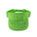 Macro detail of rhinestones on fluorescent green sun visor hat with adjustable back strap - Fluorescent Green