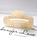 Detail of 8.3cm cream acetate hair claw with marbled texture and hollow rectangle design - 2# Cream Marble
