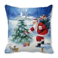 Christmas pillow featuring Santa Claus and tree in a snowy forest landscape scene - 18x18 Inch / Santa Claus Placing Gifts by Christmas Tree