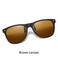 Classic matte black square frame sunglasses with brown polarized lenses and rivets - Brown