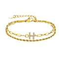 Bracelet doré à deux couches avec chaîne torsadée et pendentif lettre H serti - Lettre H