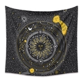 Detailed pattern of celestial tapestry with sun, moon and golden stars on black fabric - ZJ714-13/Black Gold Celestial / 73X95CM/Brushed Fabric