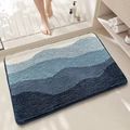 Rectangle bathroom mat with gradient blue and white wave pattern in soft plush fabric - 40*60cm / Sky and Sea