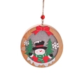 Wooden Christmas hanging ornament featuring a cartoon snowman with green scarf and red bow - Round Snowman