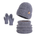 Winter set with knitted beanie, scarf, and touchscreen gloves in blue-grey mix - Marl Navy Blue (3-Piece Set)