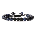 Adjustable woven bracelet with blue tiger eye beads and matte black beads for men - Tiger Eye & Matte Black