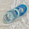 Set di elastici per capelli a spirale blu con motivi a pois e marmo su carta bianca - 1# Blu Caramello Set da 6