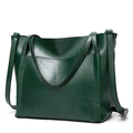 Bolso tote minimalista de cuero encerado verde oscuro con gran capacidad y correas delgadas - Verde