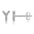 Elegant S925 sterling silver letter Y stud earrings with sparkling zircon inlay - Silver Y