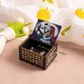 Hand-cranked wooden music box featuring Jack and Sally engraving for Halloween gifts - Halloween S