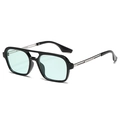 Retro pilot sunglasses with black frames, light blue lenses, and silver metal temples - Black Frame Green Lens