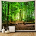 Detailed close-up of a forest landscape tapestry hanging on a textured wall for home decor - Brushed Fabric / 73X95CM / GT330071 (林间静谧)