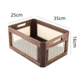 Dark brown wooden rectangle storage basket with cream woven mesh panels 35x25x16cm - Rounded Corner Dark Brown / Large (35*25*16CM)