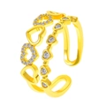Anello a doppio strato con cuori in zirconi bianchi e finitura in oro lucido - Oro - Cuori Multipli a Strati