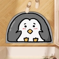 Tappetino bagno semicerchio con motivo pinguino su pavimento in legno per la casa - 30*50cm [Terra di diatomee sottile] / Pinguino
