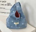 Mini sac à main en jean avec motifs étoiles blanches et doublure à carreaux rouges - Étoile Bleu Foncé